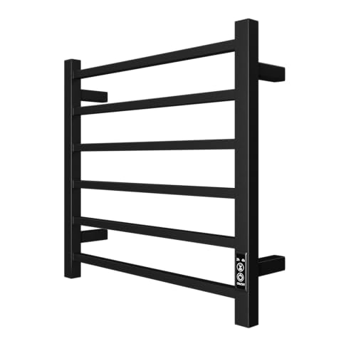 Wekuku 6-bar Electric Heated Towel Rack-Wall Mount, Plug-in Bath Towel Warmer with Timer, Matt Black Finish for Cozy, Warm Towels Year-Round