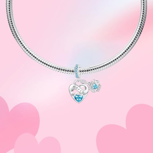 Image of Birthstone Charm 925 Sterling Silver Charms fits Bracelets and Necklace Pendant Bead Happy Birthday Charms Jewelry Present for Women Family Friends