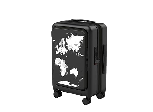 TRVLD Expandable Hardside Carry-on Suitcase with USB Charging Ports, Laptop Slot, Water Bottle Holder, World Map & TSA Lock with 4 Spinner Wheels. Lightweight Luggage & Airline Approved- Black
