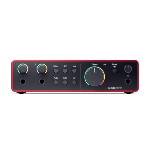 Focusrite Scarlett 2i2 4th Gen USB Audio Interface for Recording, Songwriting, Streaming and Podcasting — High-Fidelity, Studio Quality Recording, and All the Software You Need to Record