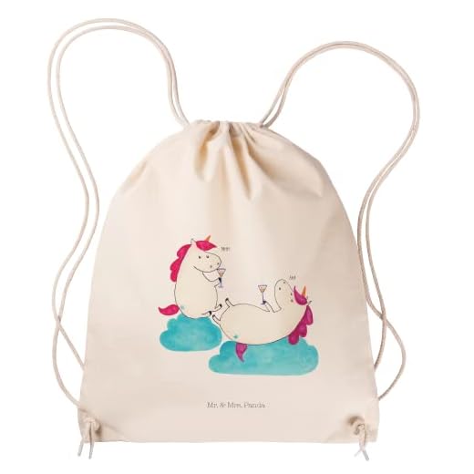 Mr. & Mrs. Panda Tragetasche mit Spruch Morgen gibt es Sekt zum Frühstück. Irgendwo hat bestimmt jemand Geburtstag. 6 Mr. & Mrs. Panda Jutebeutel, Tragetasche, Sportbeutel Einhörner Sekt - Farbe Transparent