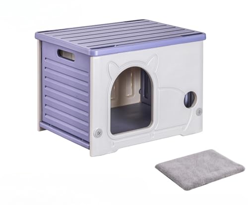 Sdvieuk ペットハウス キャットハウス ペットケージ 防寒 耐重 通気性 雨よけ 小型犬 猫 屋外 防風 防雨 換気 組立簡単 洗え 四季通用 犬小屋 中型犬 大型犬 室内 グリーン 幅54cmx 奥行41cmx 高さ38cm (屋+綿マット,パープ