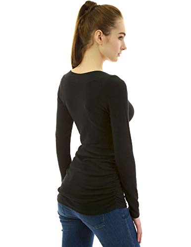 AmélieBoutik Women V Neck Raglan Long Sleeve Ruched Sides Top4