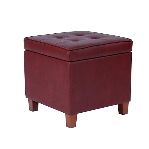 Image of HomePop Ottoman Storage Bench, Red, Faux Leather