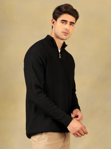 Image of Kvetoo Men High Neck Zipper Full Sleeve Woolen Winter Sweater