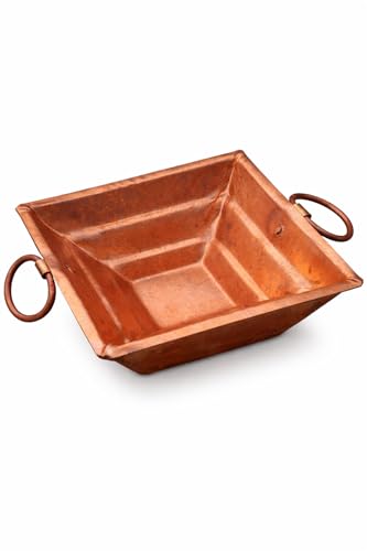 Image of Dharmsaar Hawan Kund for Pooja puja, Pure Copper Small Hawan Patra with Handle on Both Side, Yagna Kund for Vedic Hawan Rituals Heavy Wider Base Iron Kund, Home Yagna Hawan and Poojan