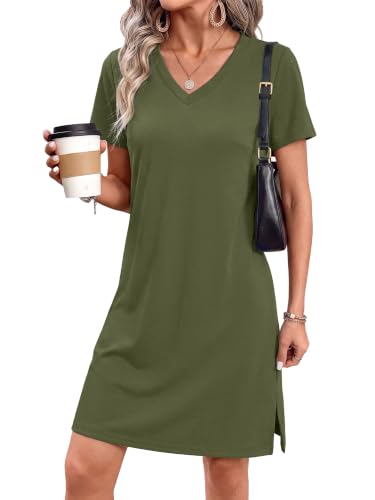 Image of RUMIA Summer Dresses for Women 2026 V-Neck Casual Sundresses T-Shirt Dress