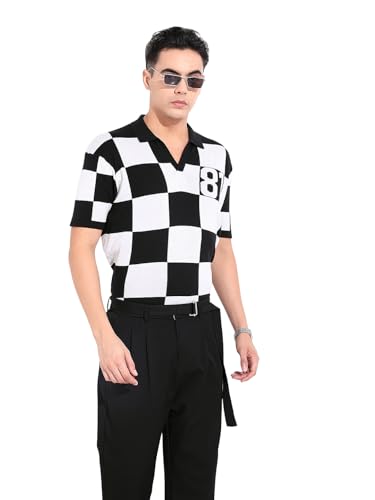 T-shirt polo noir texturé coupe oversize en tricot plat pour homme taille S