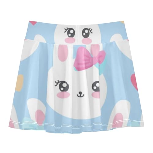 Joisal Cute White Bunny Pink Blue Bows Girls' Shorts Athletic Skorts Tennis Skirts for Kids Summer Pleated Skort 3t2