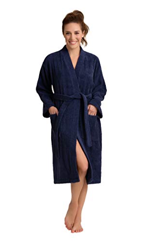 Image of Women's Turkish Terry Kimono Style Bathrobe - 100% Cotton Robe for Women - Comfortable & Absorbent - Soft & Cozy Wear