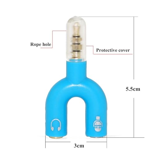 Image of FENTICO 3.5mm Stereo TRS Female Jack to Headphone Microphone Splitter Converter Adaptor (Specially Designed for Mobile and Tablet Only), Colour - Blue