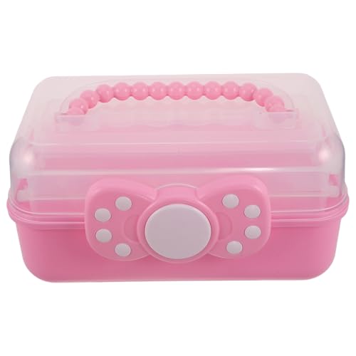 TOPPERFUN Caja Organizadora para Accesorios de Cabello Niña Rosa, 3 Capas Asa Portátil, Plástico Resistente para Guardar Moños, Diademas y Joyas, Adecuado para Viaje y Uso Diario en Hogar