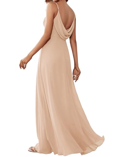Image of Ever-Pretty Women's Summer Backless Spaghetti Strap Chiffon Bridesmaid Dresses Empire Waist Formal Wedding Guest Dress