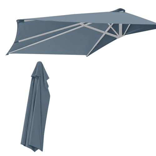 WingFly 9Ft Half Umbrella Replacement Parasol Canopy 5 Ribs Semi-Circular Garden Parasol Half Round Replacement Top Cloth Sunshade Cover for Garden Patio Wall Fence (Grey)