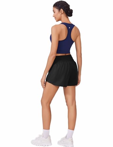 PINSPARK Running Shorts for Women Quick Dry High Waisted Athletic Short 2 in 1 Workout Gym Shorts with Zipper Pockets2