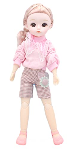 Image of Tickles Set Movable Jointed Cute Girl Brown Eyes Fashionable Doll Pink Sweater & Cap with Short for Kids Girls (Size: 30 cm Color: Pink)