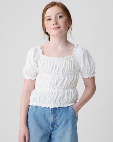 Image of Gap Kids Girl Relaxed Fit Solid Shortsleeves Square Neck Blouse