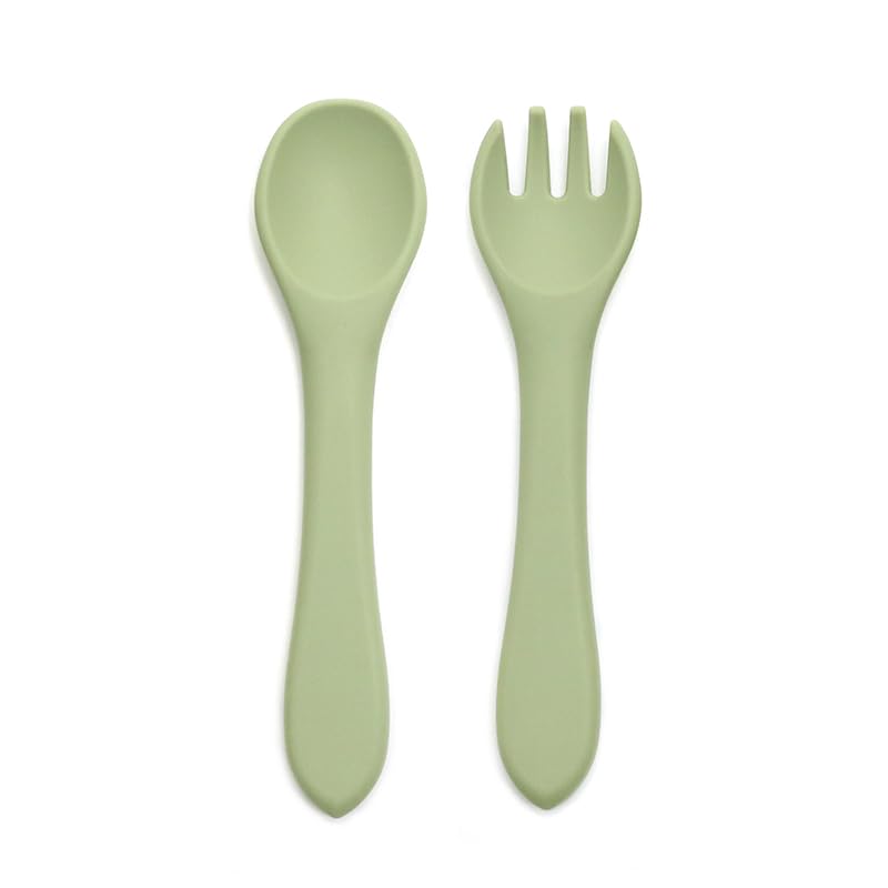 Kids Station 2 Piece Portable Silicone Baby Feeding Set -Fork - Spoon - Make Mealtime Fun and Easy for Your Little One - Portable and Diaper Bag Friendly - Mealtime Essentials (Green)-picture-11