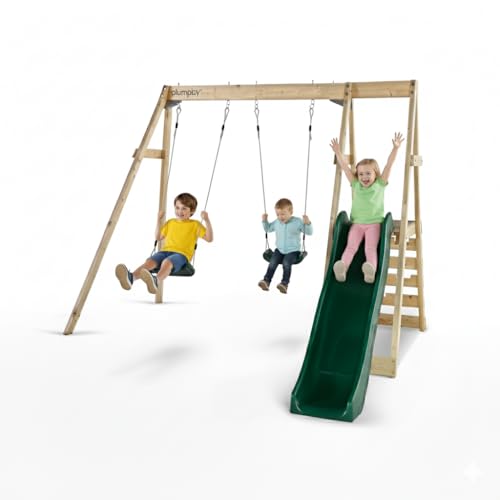Wooden Backyard Swing Set with Slide & Climbing Wall