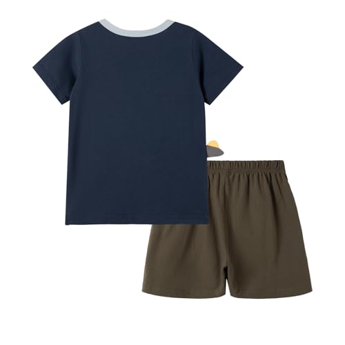 Image of HILEELANG Toddler Boy Summer Short Clothes Sets Cotton Crewneck Tees Shorts Pocket Adjustable Knite Shorts Playwear Sets