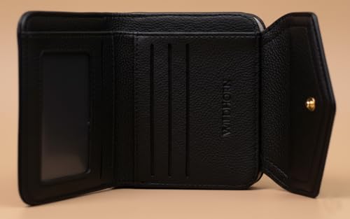 Image of WildHorn Women's Wallet | Premium Vegan Leather Ladies Purse with Zip Coin Pocket & Snap Button | Compact Wallet with Card Slots & ID Window (Black)