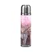 WowPrint Niedliches Einhorn, Sakura Blume-Muster Reisebecher Echtleder isolierte Travel Mug Edelstahl-Wasserflasche Auslaufsicher Doppelwandig Thermoskanne Vakuumflasche 500 ml