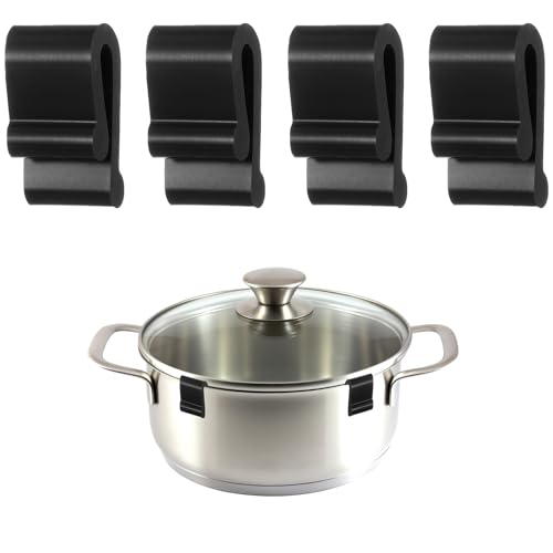Dplolng 4 Pcs Dutch Oven Lid Protector Clips,Pot Lid Flexible Bumpers Silicone Clips Oven Silicone Cookware Protective Clip Cookware Lids Protector,Black