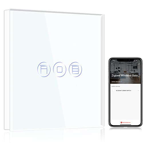 BSEED Smart ZigBee Rolladenschalter,Kompatibel mit Smart Life/Tuya APP, arbeitet mit Alexa und Google Home, intelligenter Jalousieschalter mit Touch Panel Weiß (Hub erforderlich)