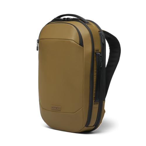 NOMATIC 20L water-resistant travel backpack in tan color, featuring sleek design and durable materials for organized travel.