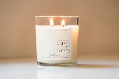 Cedar Teakwood Luxury Scented Candle - Hand Poured Coconut Soy Wax - 60 Hour Clean Burn - Eco-Friendly Gift Box - 14 oz Artisan Candle - Image 8