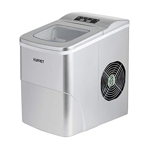 KUPPET Ice Maker Machine for Countertop, Portable Automatic Ice Maker with LCD Display, 9 Ice Cubes Ready in 6min, 26 lbs/Day - for Parties/Home/Office/Bar, Ice Scoop and Basket (Silver) Cover