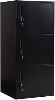 3 Door Metal Vertical Storage Locker for Kids Bedroom, Children Room, School, Office, Home,Stackable Steel Storage Cabinet for Toys, Sports Equipment,Anti-Falling Device. (3D, Black)