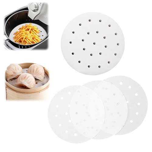 200 hojas de bambú para vaporera, papel pergamino redondo para freidora de aire con agujeros, papel...