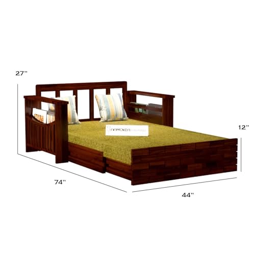 Image of Mamta Furniture Solid Wood Foster 2 Seater Sofa Cum Bed for Living Room | Two Seater Queen Size Sofa Bed for Home | Sofa Com Bed | Sheesham Wood Mahogany Finish