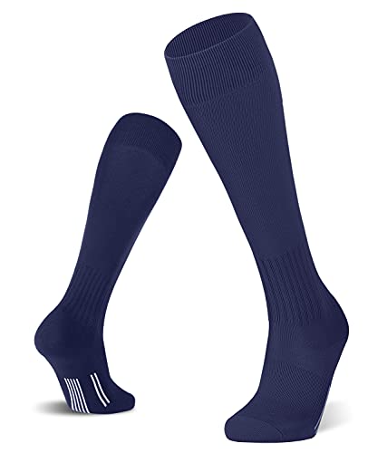 FITRELL 2/3 Pack Soccer Socks Baseball Softball For Youth Kids Boys Girls Over-The-Calf Football Socks for Adult Men Women Navy Medium