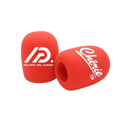 2 Pack Personalized Microphone Foam Windscreens Customized Logo for Handhold Mic Foam Covers Windshields Logo Printed for TV Interview, Broadcast,Radio Station Microphone (Red, Round)