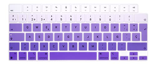 Boaulee Spanish Thin Keyboard Cover EU Layout for MacBook Air 13.6" 15.3" (A2681 A2941)/MacBook Pro 14" (A2779 A2442)/MacBook Pro 16" (A2780 A2485),Silicon Keyboard Protector (Gradient Purple)