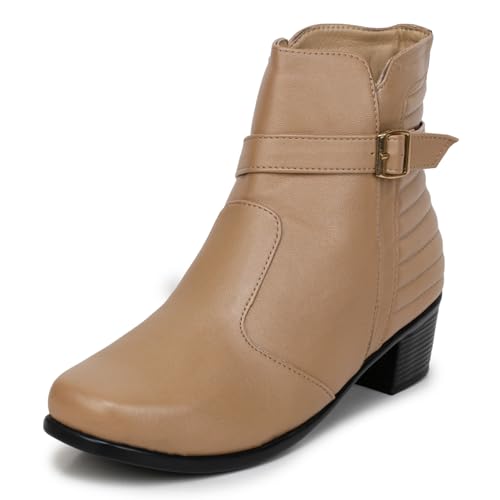 Image of TRASE Stylish Boots for Woman | Synthetic Leather Trendy Winter Shoes with Buckle Strap & Zipper | Comfortable & Lightweight Ladies Footwear