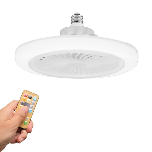 Kouamor 26cm 3 in 1 Ceiling Fans with Lights and Remote Control, E27 3 Speeds 3 Color Temperature Ceiling Fan Light Dimmable, LED 3000-6500k Quiet Ceiling Fan, Suit for 10-15㎡ Room (E27-remote)