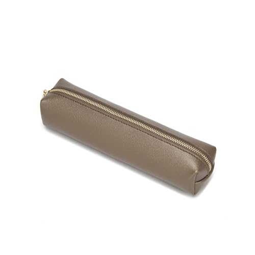 Image of Faux Leather Color Pencil Case Multifuncional and Simple with Zipper for School (Pearl Brown)