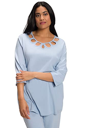 Ulla Popken Damen große Größen Übergrößen Plus Size Pyjamashirt, Cut-Outs, Rundhals, 3/4-Arm quellenblau 54+ 808097704-54+ Cover
