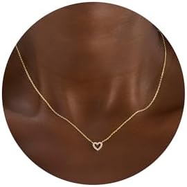 Dainty Gold Heart Necklace for Women - 14K Gold/Silver Plated Cute Heart Handmade Disc Circle Bee Choker Adjustable Necklace for Women Trendy Jewelry