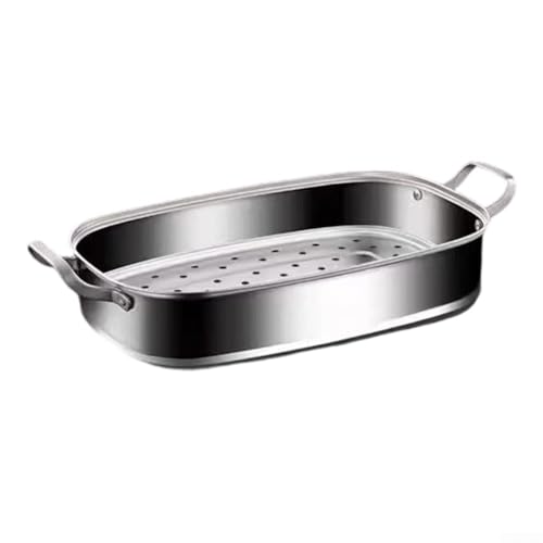 Pentola a vapore ovale per pesci, in acciaio inox da 8 qt, per cucinare in forno a vapore in acciaio inox con coperchio in vetro, pentola per pesce intero per cucinare in modo sano, forno a gas a