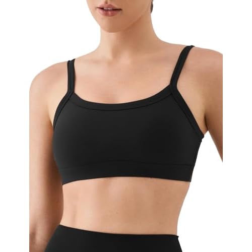 K-Swiss Sports Bras for Women Adjustable - Thin Straps Light Impact Strappy Wireless Padded Yoga Workout Gym Tops