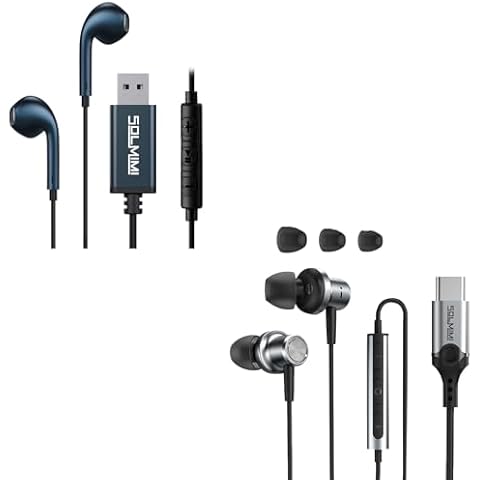 SOLMIMI USB A Headphone with Mic for PC, USB C Headphone Wired Noise Cancelling Cover