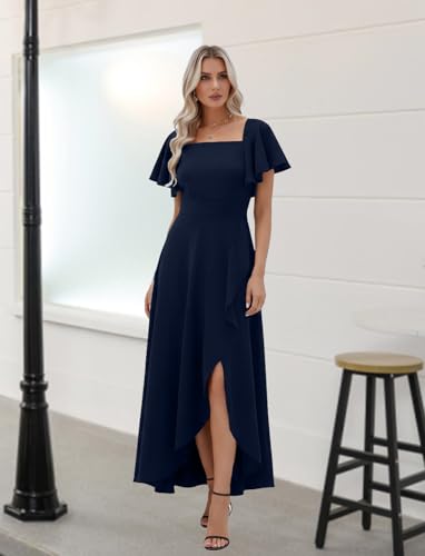 Image of LightlyKiss Women's Square Neck Backless Dress High Slit Wedding Guest Dress Formal Cocktail Party Dress