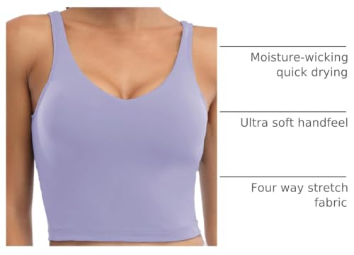 Image of Oalka Sports Bra Womens Longline Padded Crop Yoga Tank Tops | Built in Bras, Workout, Athletic, Fitness, Super Soft, Comfort, Cropped Top, Removable Pads, Heart Neckline For Women