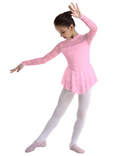 Macacão de balé para meninas com mangas de renda e collant para ginástica, para patinação no gelo, r