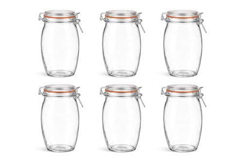 WDMT Set da 6 barattoli XXL in vetro 1900 ml con chiusura a leva – Barattoli extra grandi in vetro con guarnizione in gomma, ermetici & riutilizzabili – Trasparenti