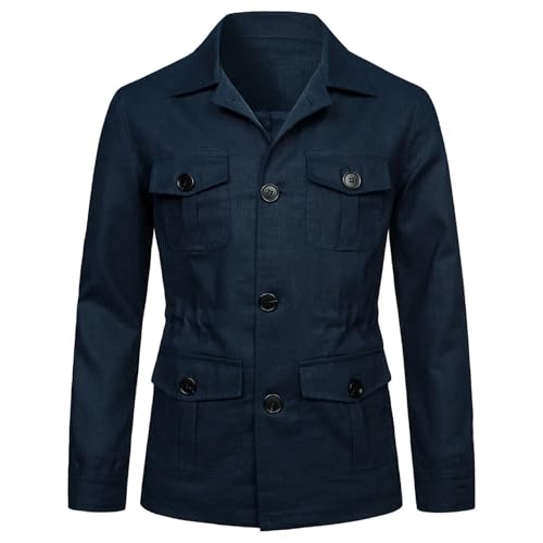 Veste de travail homme en lin de style vintage et multipoches